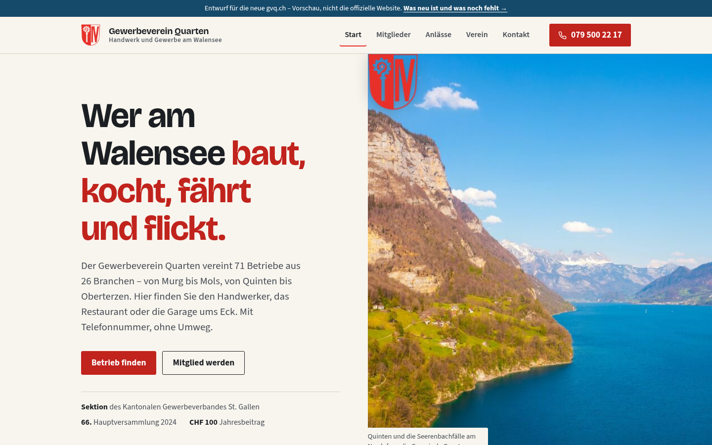 Die neue Startseite des Entwurfs